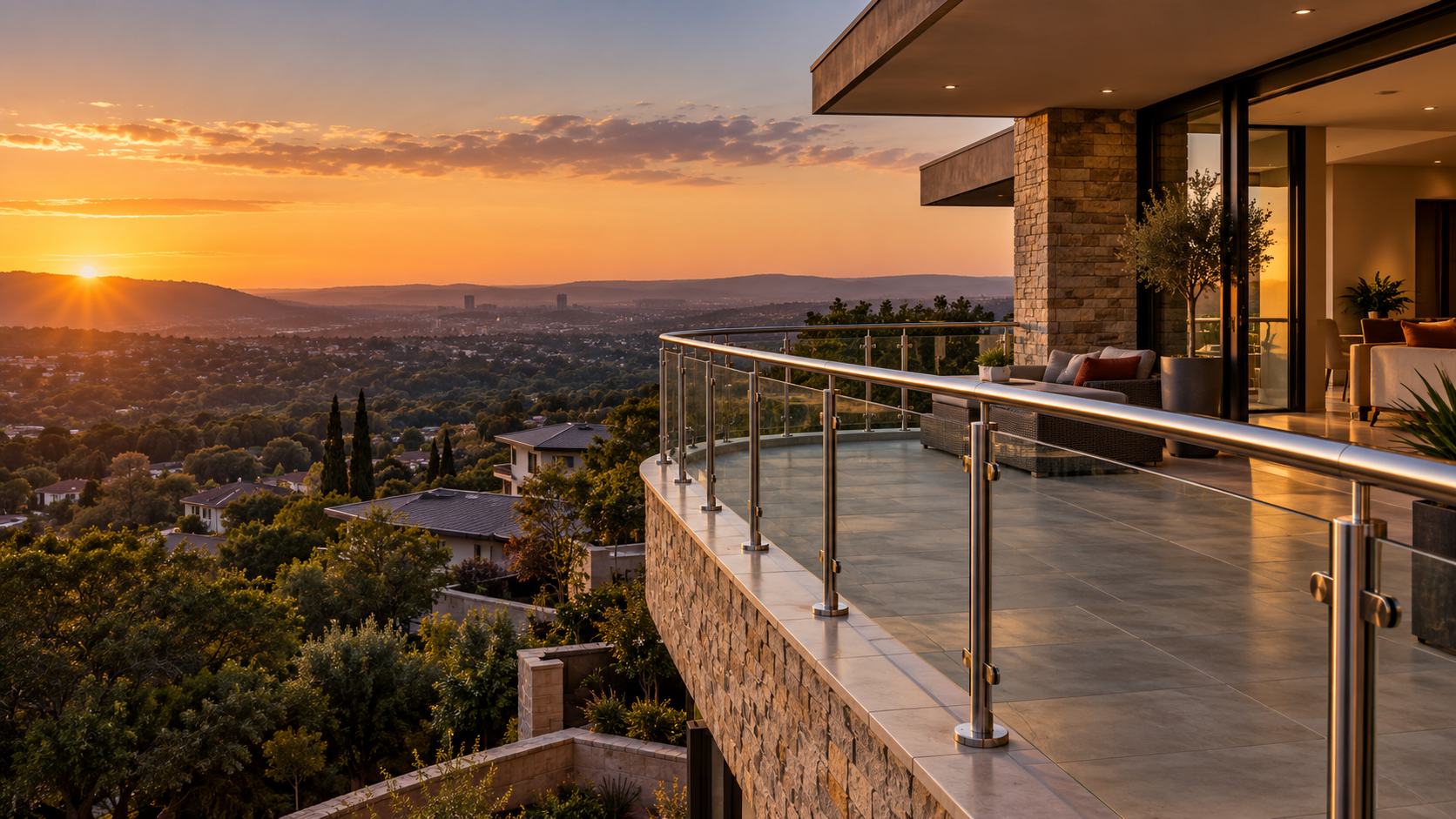 Glass and stainless steel balustrade overlooking Pretoria