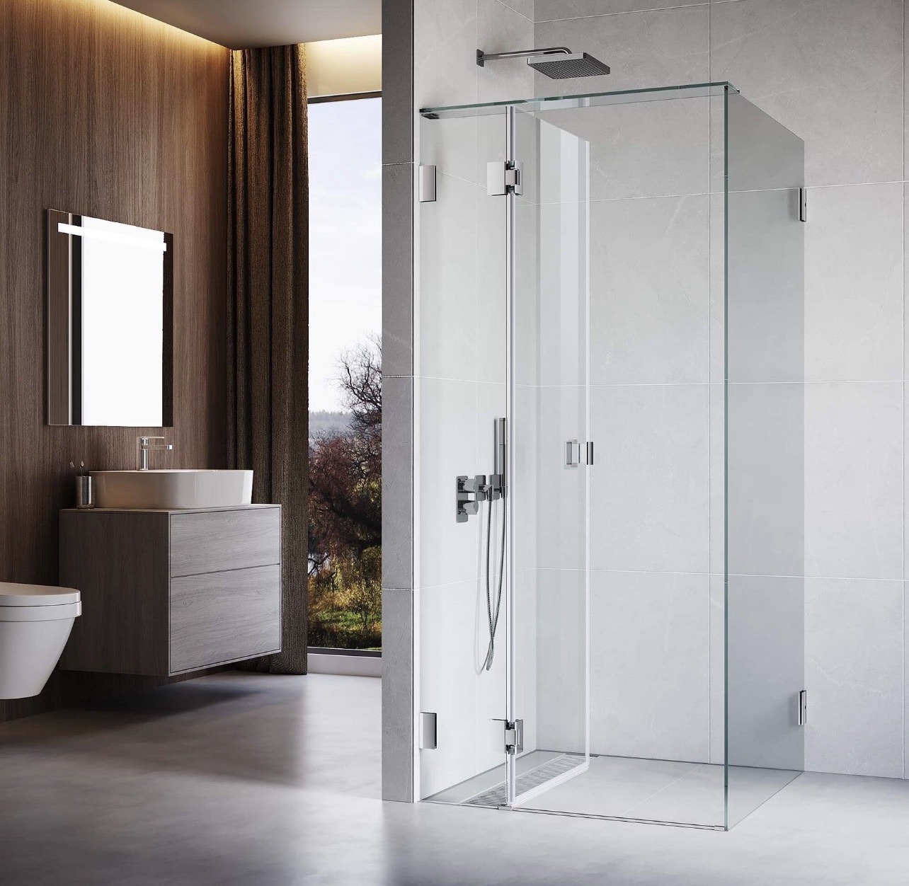Contemporary frameless glass shower enclosure